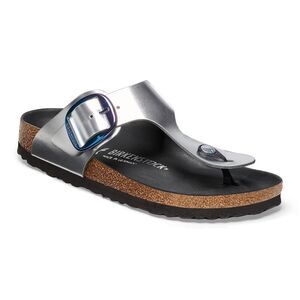 New BIRKENSTOCK Gizeh Big Buckle Metallic silver leather sandals 41 US 10 M/N